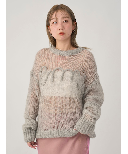 emmiロゴモヘアニットトップス