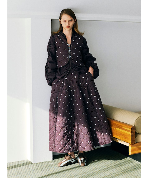 フラワーエンブロイダリーキルティングスカート