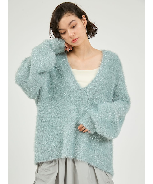 フェザーラメニットプルオーバー