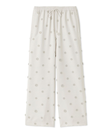 フラワーエンブロイダリーウエストゴムパンツ