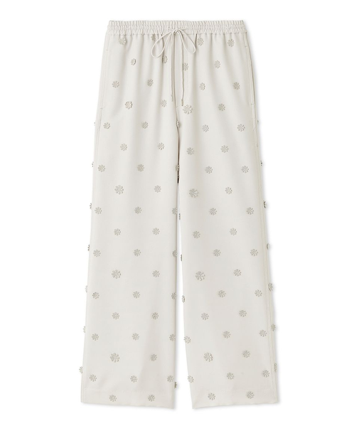 フラワーエンブロイダリーウエストゴムパンツ