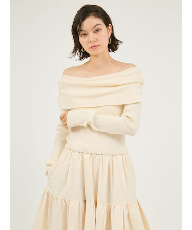 オフショルニットドッキングワンピース