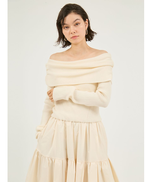 オフショルニットドッキングワンピース