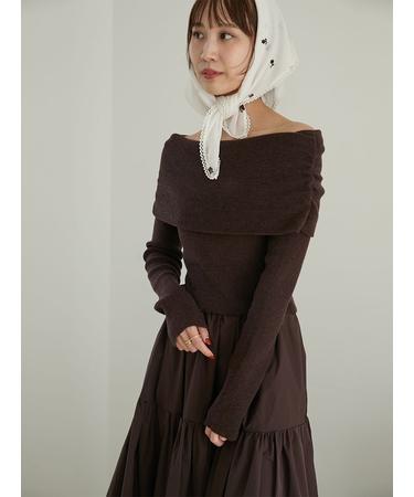 オフショルニットドッキングワンピース