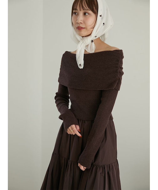 オフショルニットドッキングワンピース