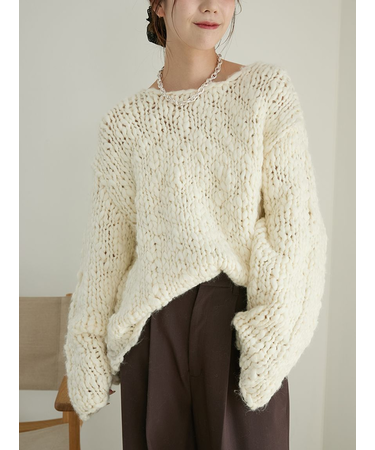 ウール混ハンドニットプルオーバー