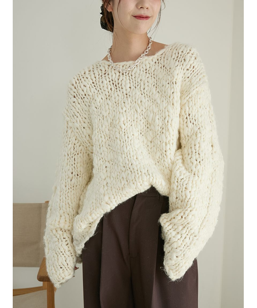 ウール混ハンドニットプルオーバー