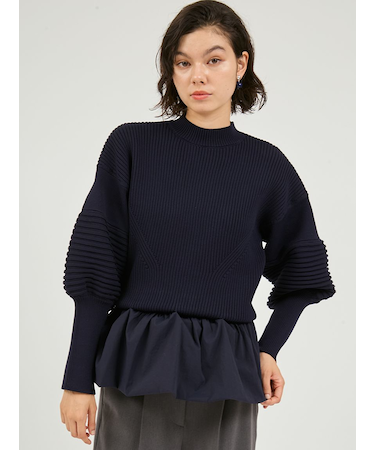 ペプラム裾ニットドッキングトップス