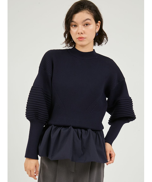 ペプラム裾ニットドッキングトップス