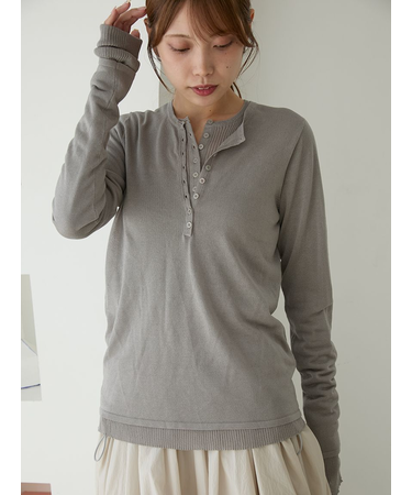 【セットアイテム】eco ヘンリーネックレイヤードニットトップス