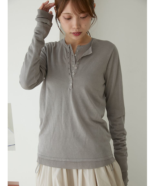【セットアイテム】eco ヘンリーネックレイヤードニットトップス