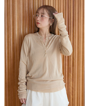 【セットアイテム】eco ヘンリーネックレイヤードニットトップス