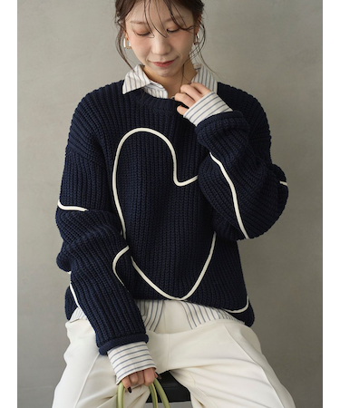 【HEART】 【ONLINE限定カラーあり】ハートエンブロイダリーニット