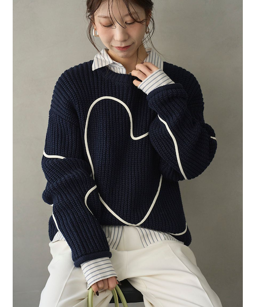 【HEART】 【ONLINE限定カラーあり】ハートエンブロイダリーニット