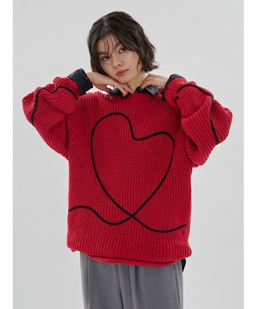 【HEART】 【ONLINE限定カラーあり】ハートエンブロイダリーニット