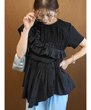 フリルアシンメトリーカットソー