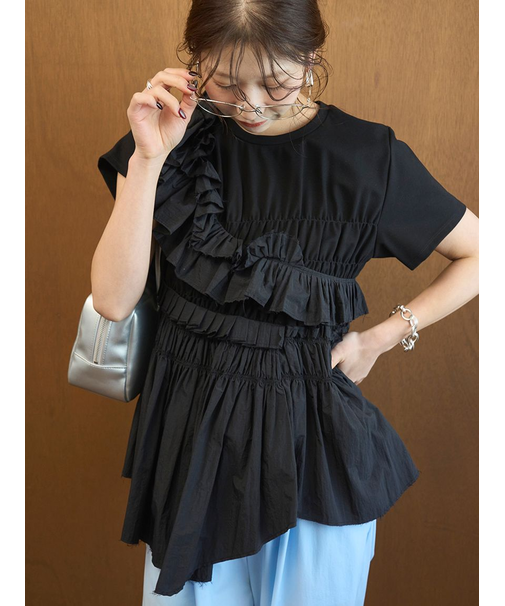 フリルアシンメトリーカットソー