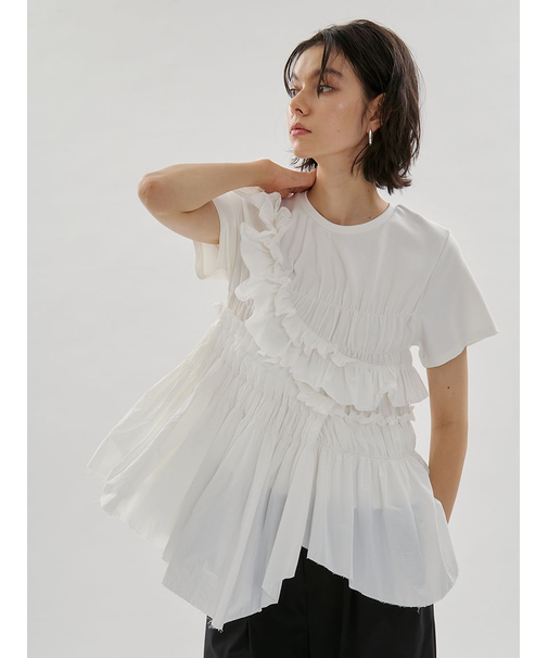 フリルアシンメトリーカットソー