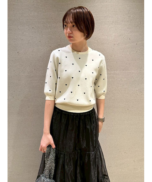 【HEART】 eco ハーフスリーブハートジャガードニット【アンサンブル可能】