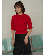 【HEART】 eco ハーフスリーブハートジャガードニット【アンサンブル可能】