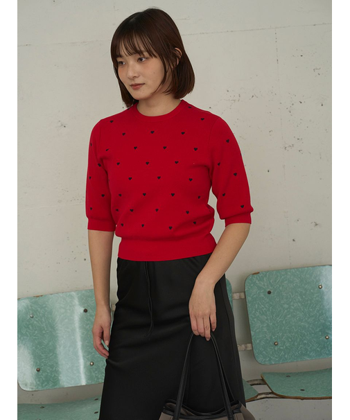 【HEART】 eco ハーフスリーブハートジャガードニット【アンサンブル可能】