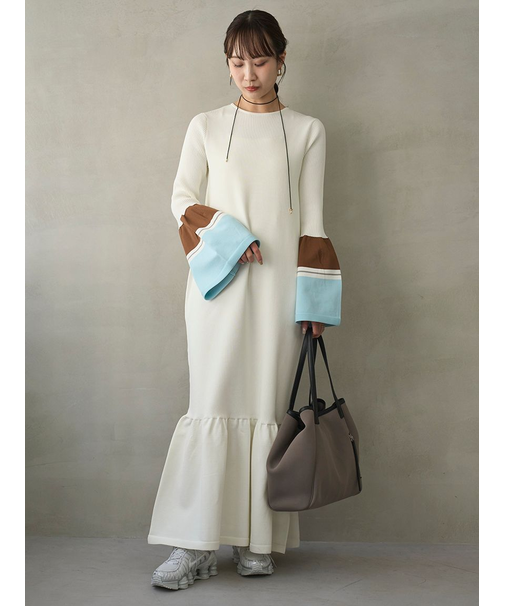 eco ボーダースリーブニットワンピース