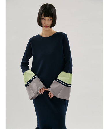 eco ボーダースリーブニットワンピース