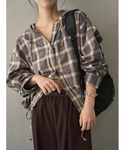 チェックフーディーシャツ