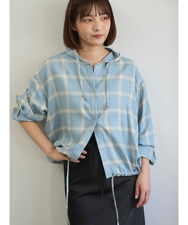 チェックフーディーシャツ