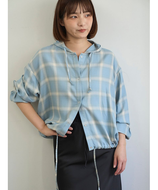 チェックフーディーシャツ