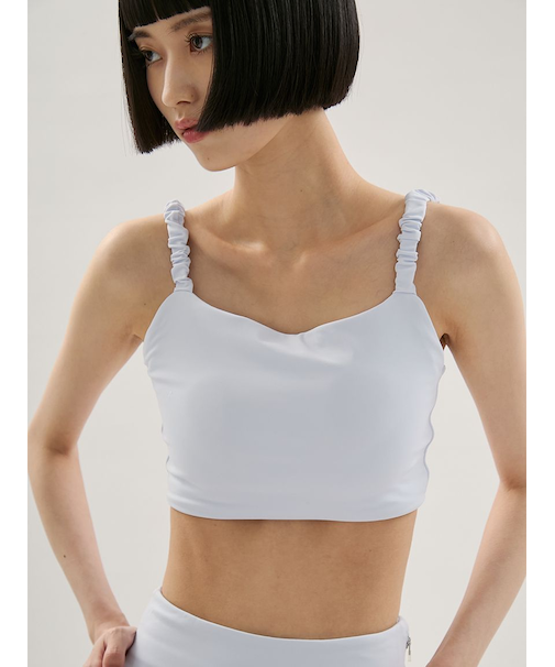 【Sustainaretch】ギャザーショルダーブラトップ/UVカット/接触冷感