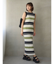 【ONLINE限定カラーあり】マルチボーダーニットワンピース