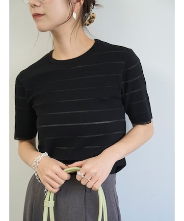 ハーフスリーブボーダーニット/接触冷感