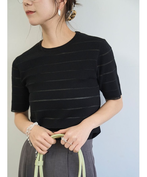 ハーフスリーブボーダーニット/接触冷感