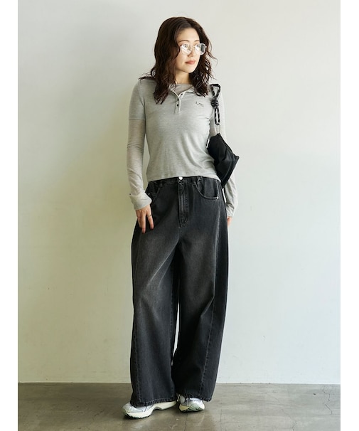 ウエストゴムサイドタックデニムパンツ