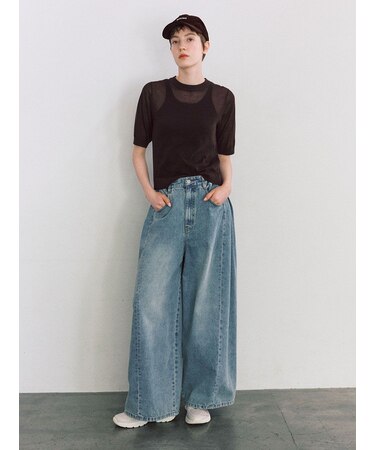 ウエストゴムサイドタックデニムパンツ