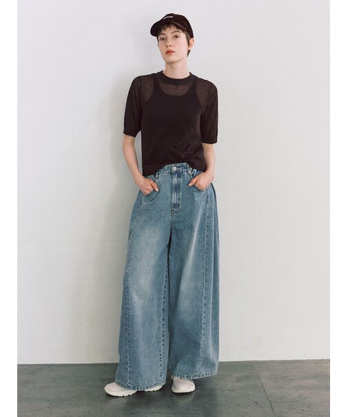 ウエストゴムサイドタックデニムパンツ