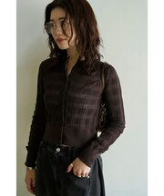 シアーチェックニットカーディガン