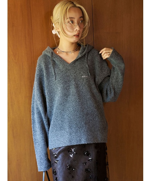 ビックシルエットニットフーディー