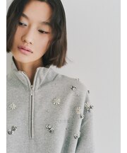 ビジューハーフジップ裏起毛スウェット【セットアップ対応】