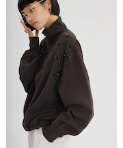 ビジューハーフジップ裏起毛スウェット【セットアップ対応】