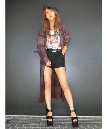 シアーウエストマークチェックシャツ