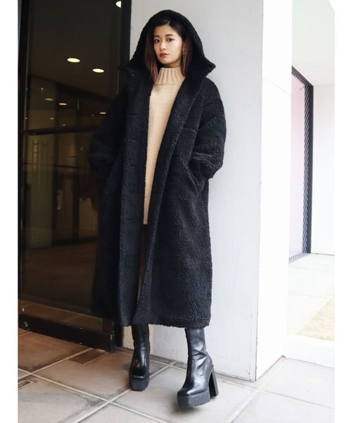 【EMODA エモダ】フーディボアロングコート♡ロングジャケット♡ フーディーボアロングコート｜エモダの通販｜&mall（アンドモール