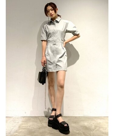 スリーブタックショートワンピース