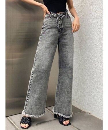 ロールハイウエストワイドジーンズ