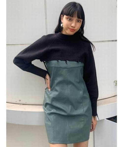 ヴィーガンレザーキャミソールワンピース｜エモダの通販｜&mall