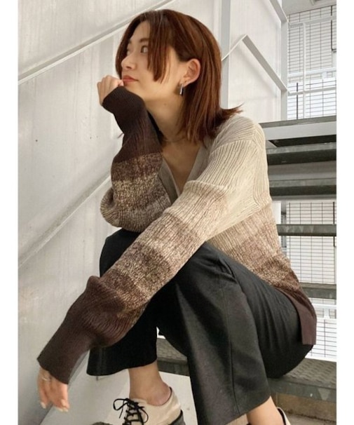 グラデーションリブニットカーディガン