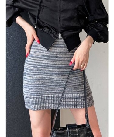 【セットアップ着用可】カラーストライプニットスカート