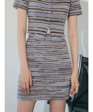 【セットアップ着用可】カラーストライプニットスカート