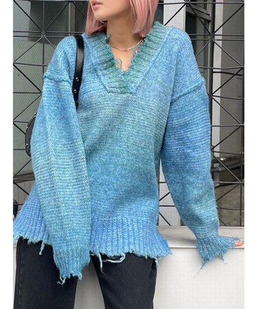 オーバーVネッククラッシュニット